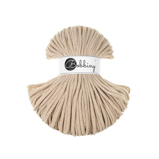 Bobbiny braided cotton cord, 5mm and 100m, in warm beige