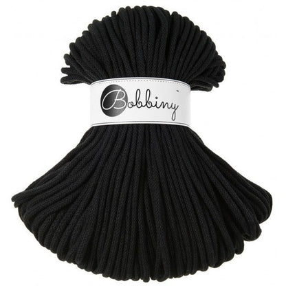 Bobbiny braided cotton cord, 5mm and 100m, in black