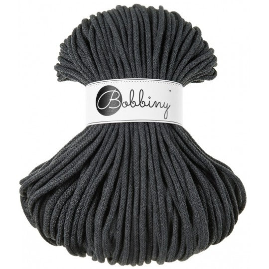 Bobbiny braided cotton cord, 5mm and 100m, in charcoal