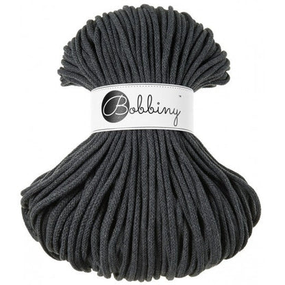 Bobbiny braided cotton cord, 5mm and 100m, in charcoal