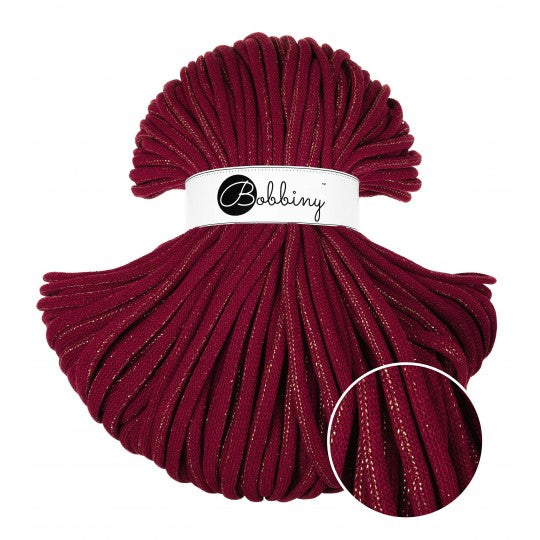 Bobbiny braided cotton cord, 5mm and 100m, in golden wine red