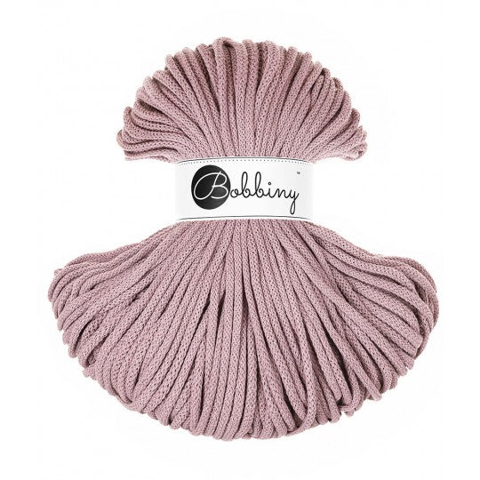 Bobbiny braided cotton cord, 5mm and 100m, in mauve
