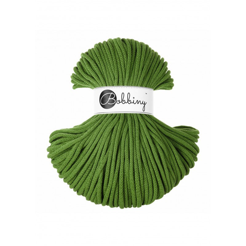 Bobbiny braided cotton cord, 5mm and 100m, in moss green