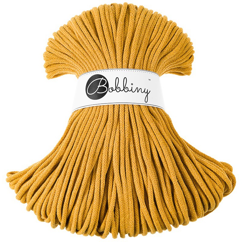 Bobbiny braided cotton cord, 5mm and 100m, in mustard
