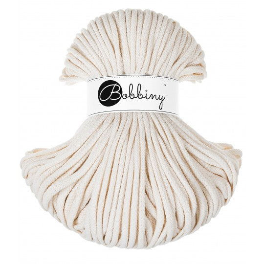 Bobbiny braided cotton cord, 5mm and 100m, in natural