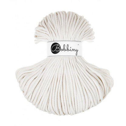 Bobbiny braided cotton cord, 5mm and 100m, in off white