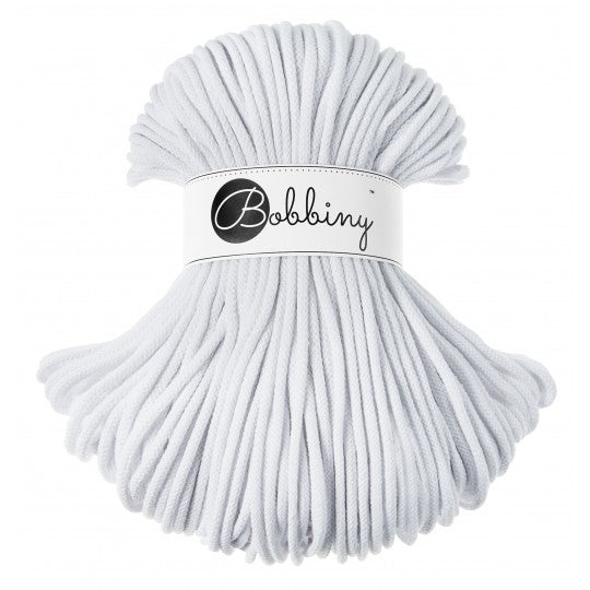 Bobbiny braided cotton cord, 5mm and 100m, in white