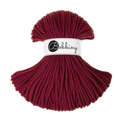 Bobbiny braided cotton cord, 5mm and 100m, in wine red