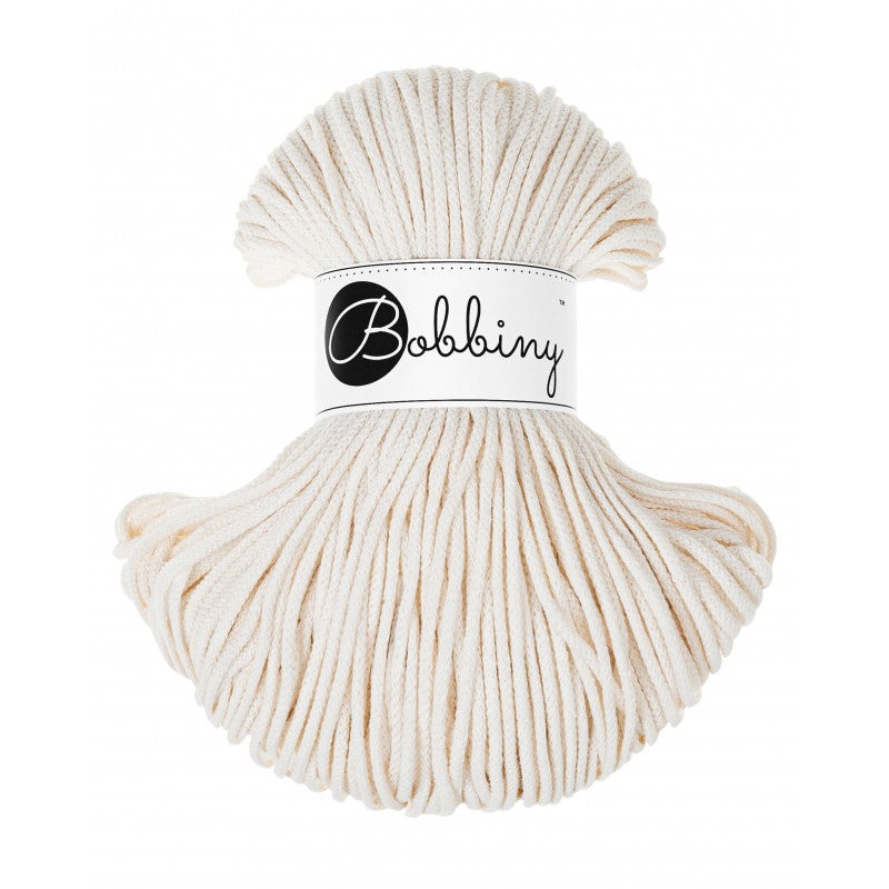 Bobbiny junior braided cotton cord, 3mm and 100m, in natural