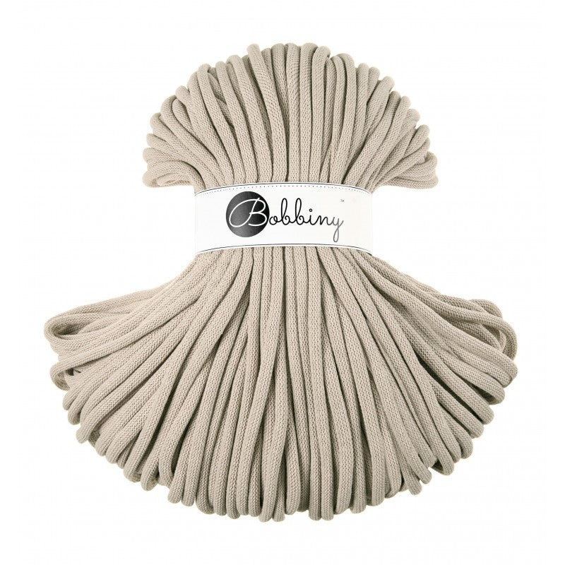 Bobbiny jumbo braided cotton cord, 9mm and 100m, in beige