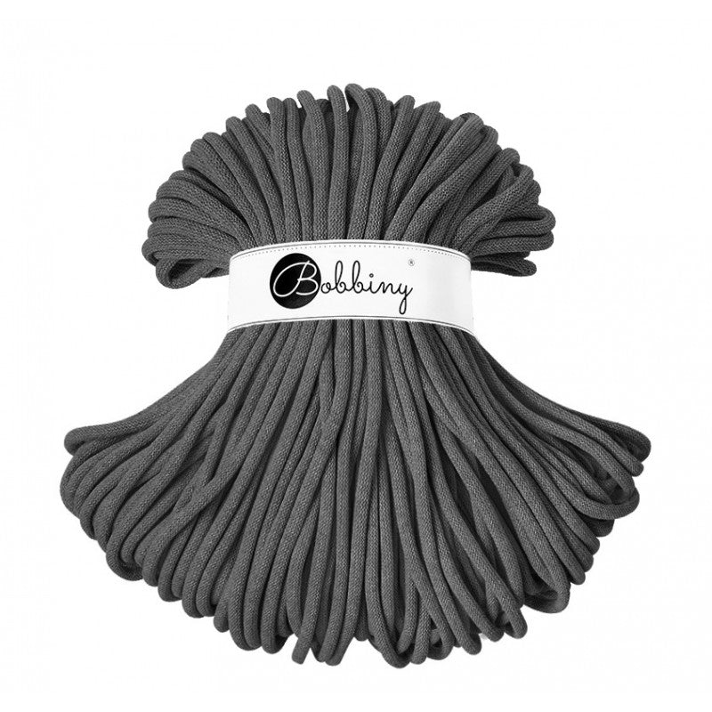 Bobbiny jumbo braided cotton cord, 9mm and 100m, in charcoal