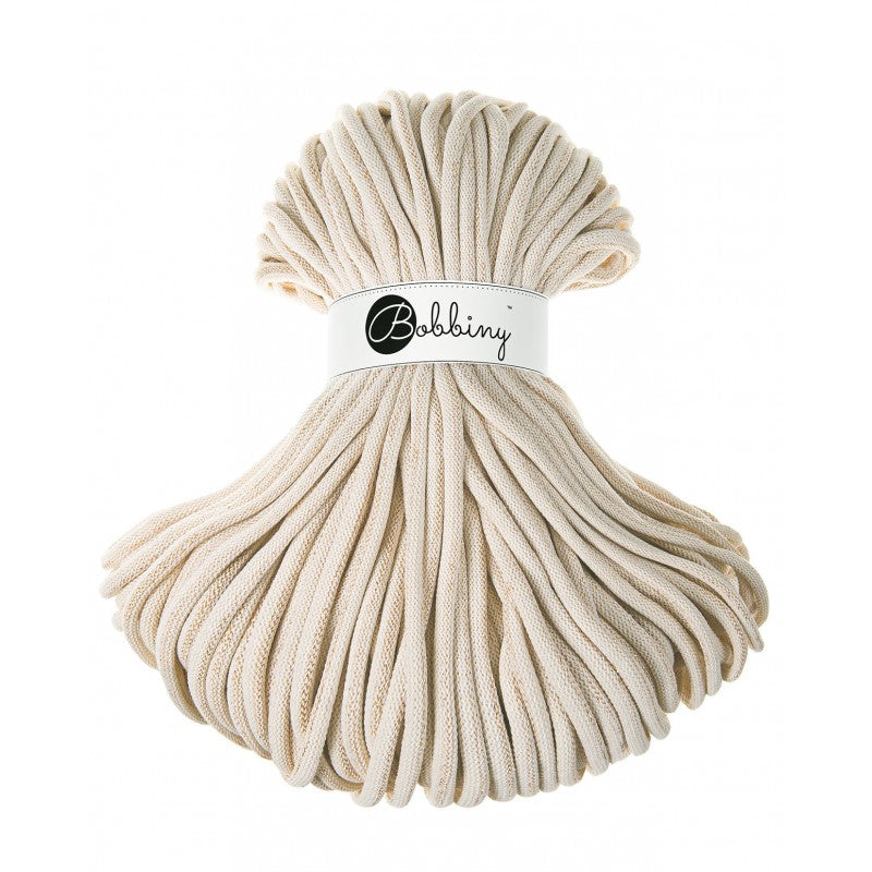 Bobbiny jumbo braided cotton cord, 9mm and 100m, in golden natural