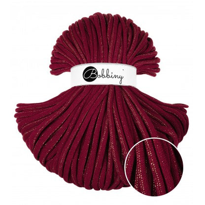 Bobbiny jumbo braided cotton cord, 9mm and 100m, in golden wine red