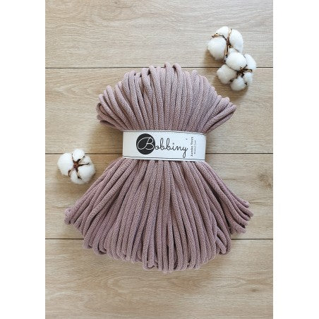 Bobbiny jumbo braided cotton cord, 9mm and 100m, in mauve
