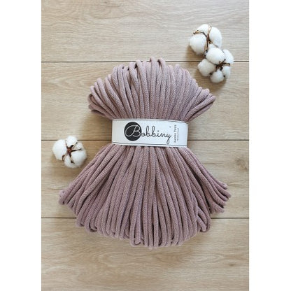 Bobbiny jumbo braided cotton cord, 9mm and 100m, in mauve