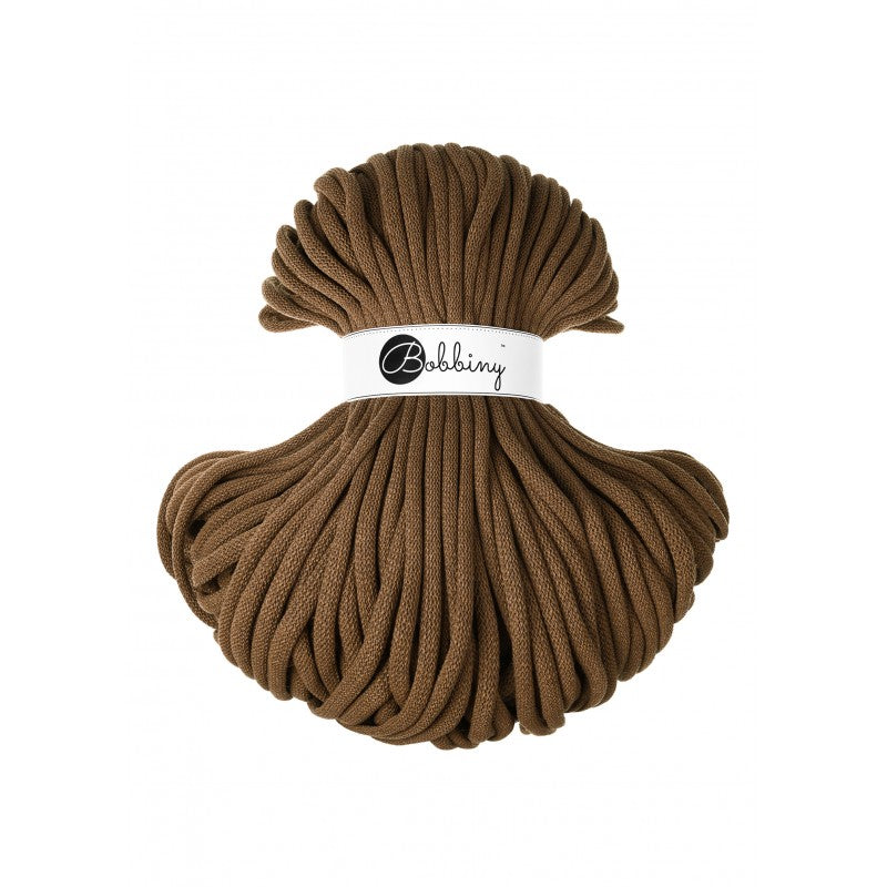 Bobbiny jumbo braided cotton cord, 9mm and 100m, in nut brown