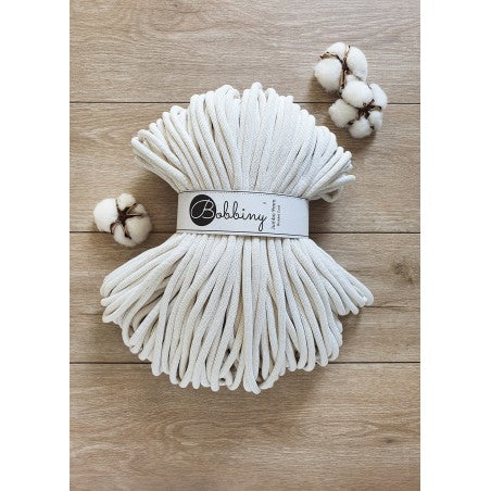 Bobbiny jumbo braided cotton cord, 9mm and 100m, in off white