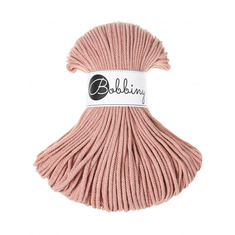 Bobbiny junior braided cotton cord, 3mm and 100m, in blush
