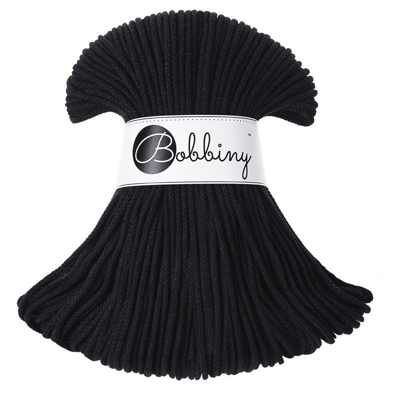 Bobbiny junior braided cotton cord, 3mm and 100m, in black