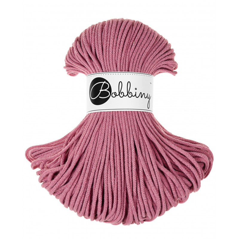 Bobbiny junior braided cotton cord, 3mm and 100m, in blossom pink