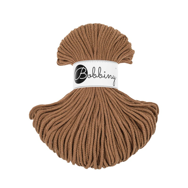 Bobbiny junior braided cotton cord, 3mm and 100m, in caramel