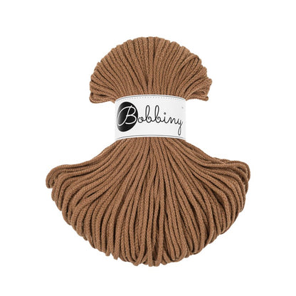 Bobbiny junior braided cotton cord, 3mm and 100m, in caramel