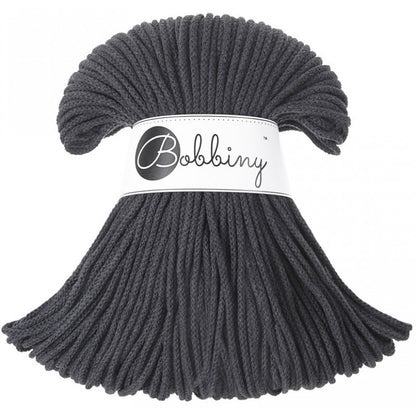 Bobbiny junior braided cotton cord, 3mm and 100m, in charcoal