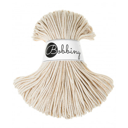 Bobbiny junior braided cotton cord, 3mm and 100m, in golden natural