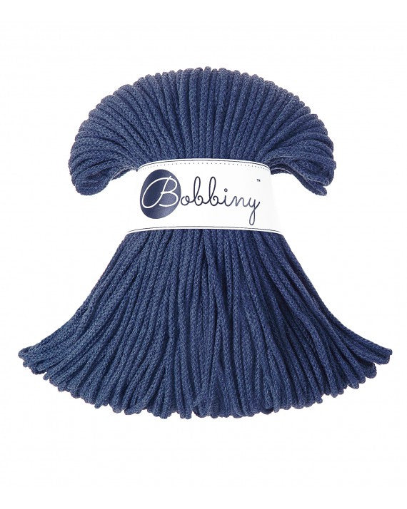 Bobbiny junior braided cotton cord, 3mm and 100m, in denim blue