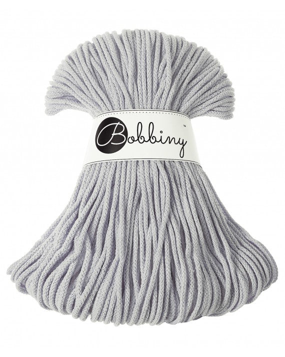 Bobbiny junior braided cotton cord, 3mm and 100m, in light grey