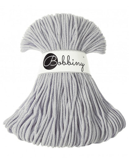 Bobbiny junior braided cotton cord, 3mm and 100m, in light grey