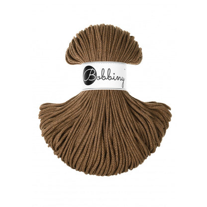 Bobbiny junior braided cotton cord, 3mm and 100m, in nut brown