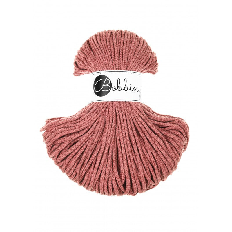 Bobbiny junior braided cotton cord, 3mm and 100m, in peony pink