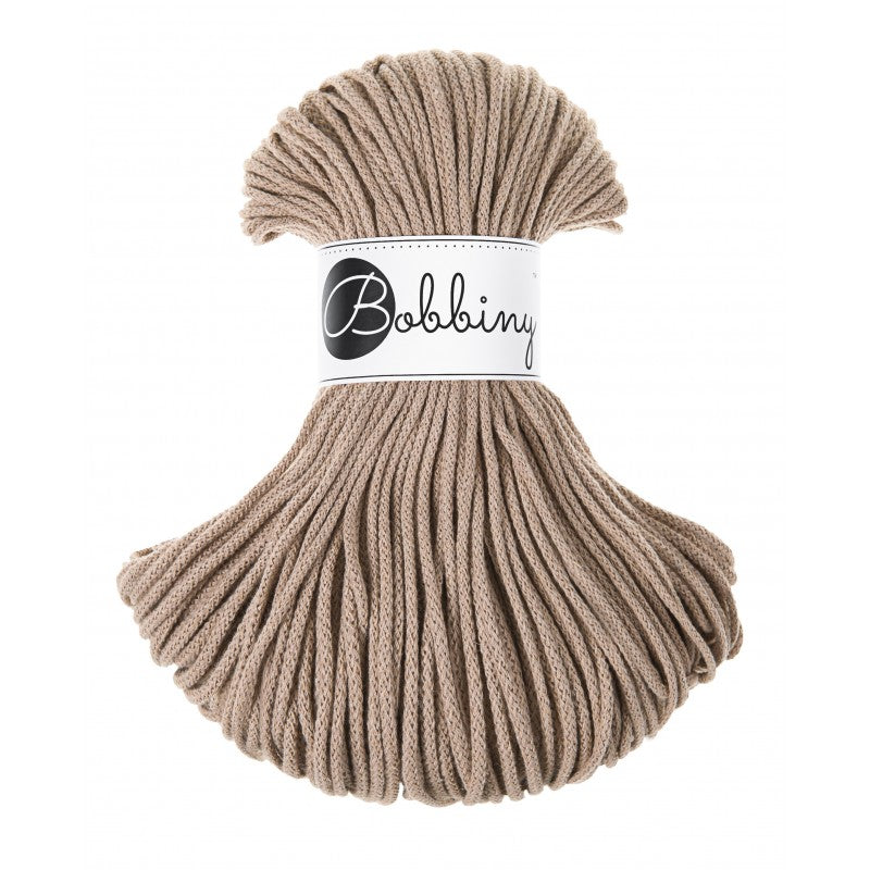 Bobbiny junior braided cotton cord, 3mm and 100m, in sand