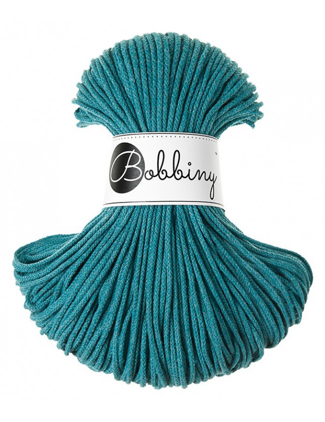 Bobbiny junior braided cotton cord, 3mm and 100m, in teal