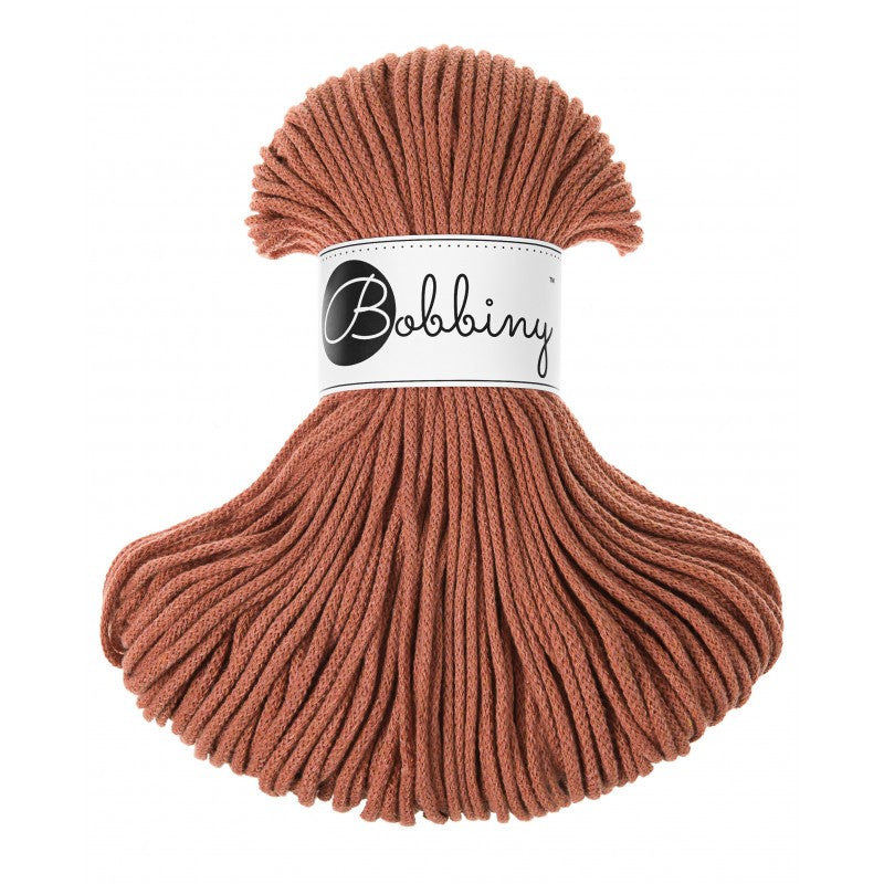 Bobbiny junior braided cotton cord, 3mm and 100m, in terracotta