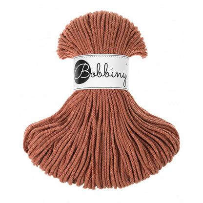 Bobbiny junior braided cotton cord, 3mm and 100m, in terracotta