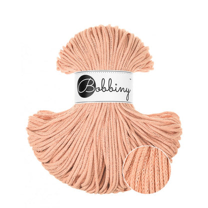 Bobbiny junior braided cotton cord, 3mm and 100m, in peach fuzz