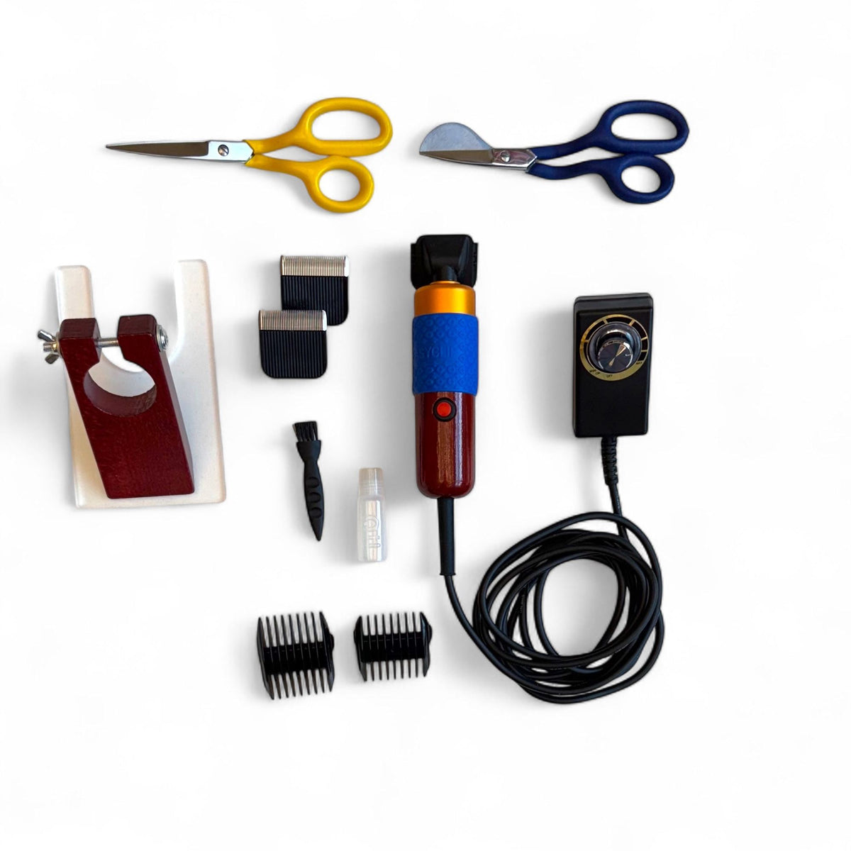 Rug carving tools laid out, full set overview