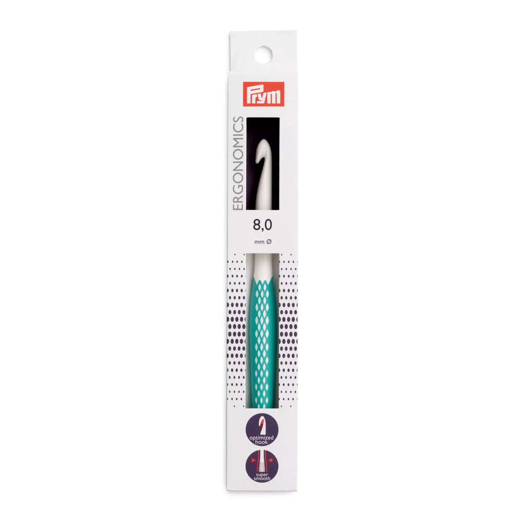 Prym ergonomic wool crochet hook, 8mm and 17cm long