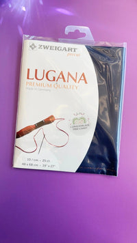 Zweigart Lugana cross-stitch fabric in dark blue, 3835/101