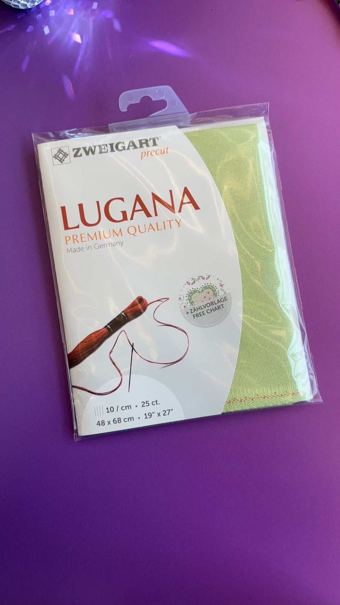 Zweigart Lugana Kreuzstichstoff in hellgrün, 3835/140