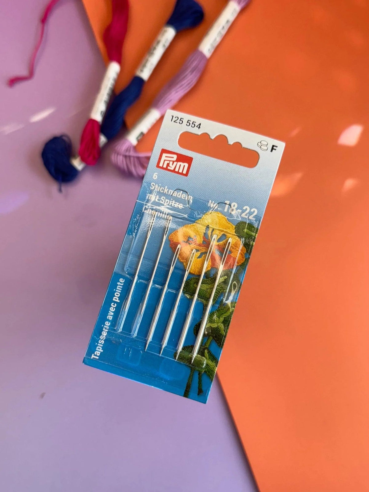 Prym silver embroidery needles, side view