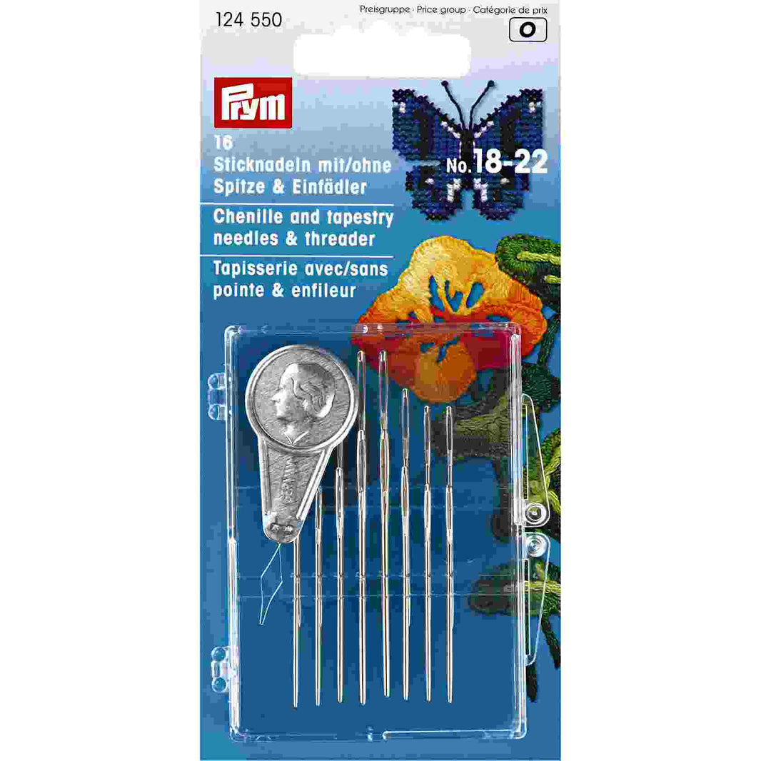 Prym embroidery needles with threader, no. 18-22