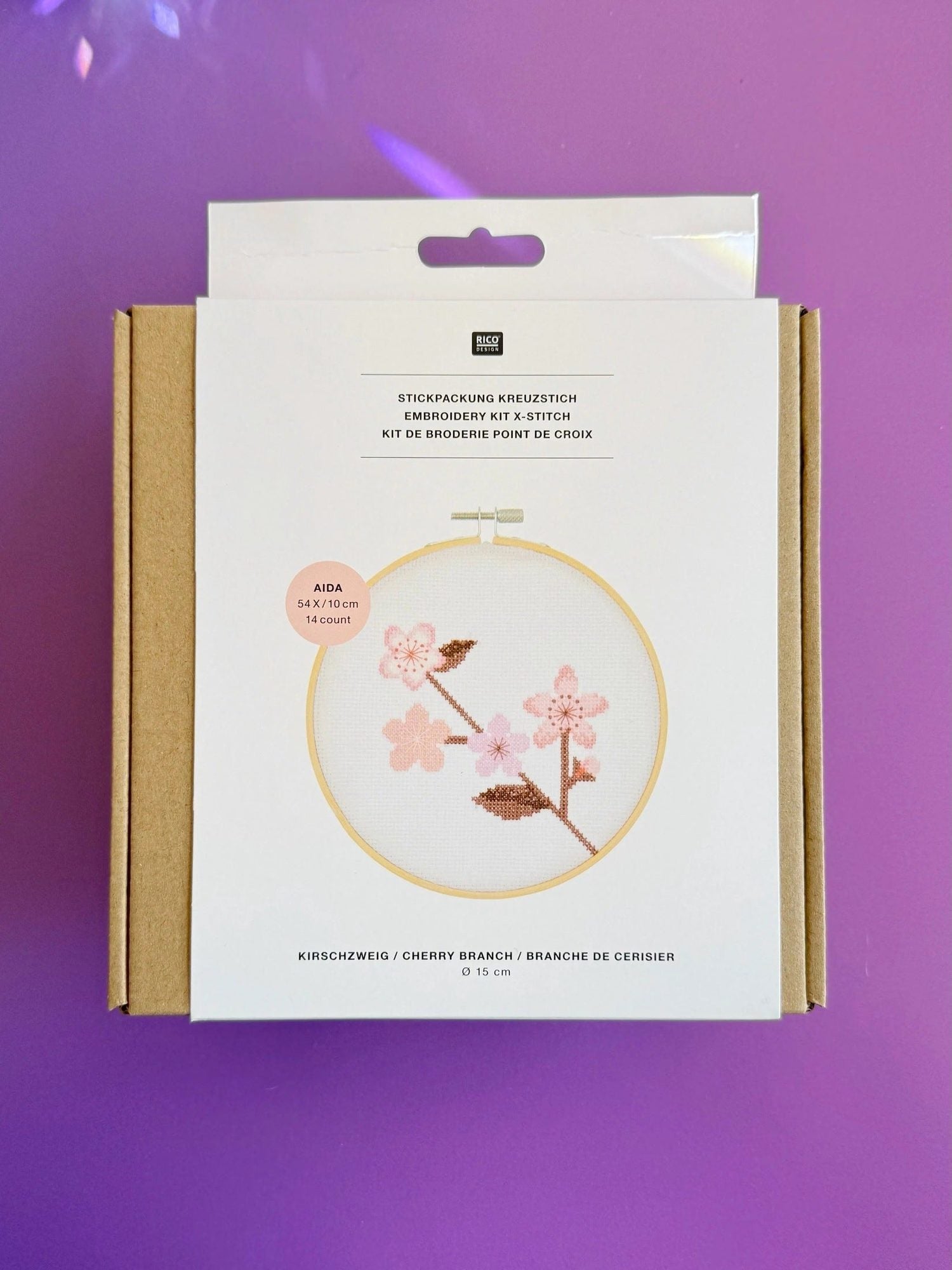 Cross-stitch embroidery kit 'Cherry Branch', 15cm by Rico Design