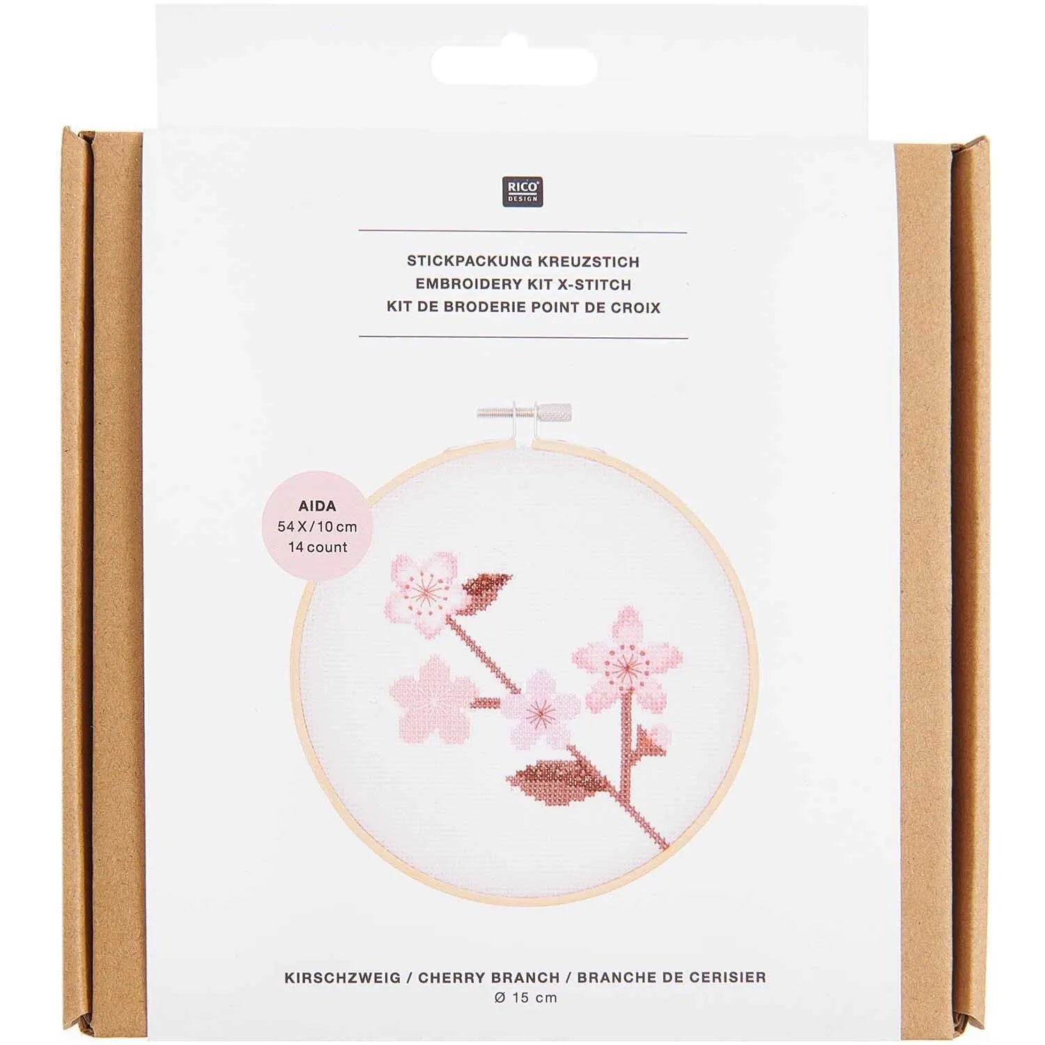 Cross-stitch embroidery kit 'Cherry Branch', 15cm by Rico Design