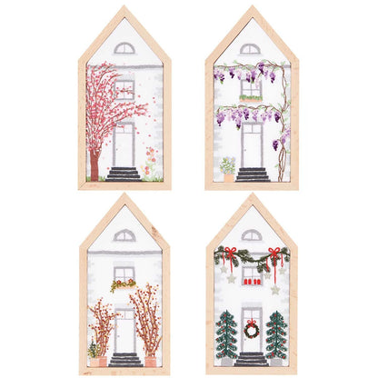 Rico embroidery set, Four Seasons house design, traced