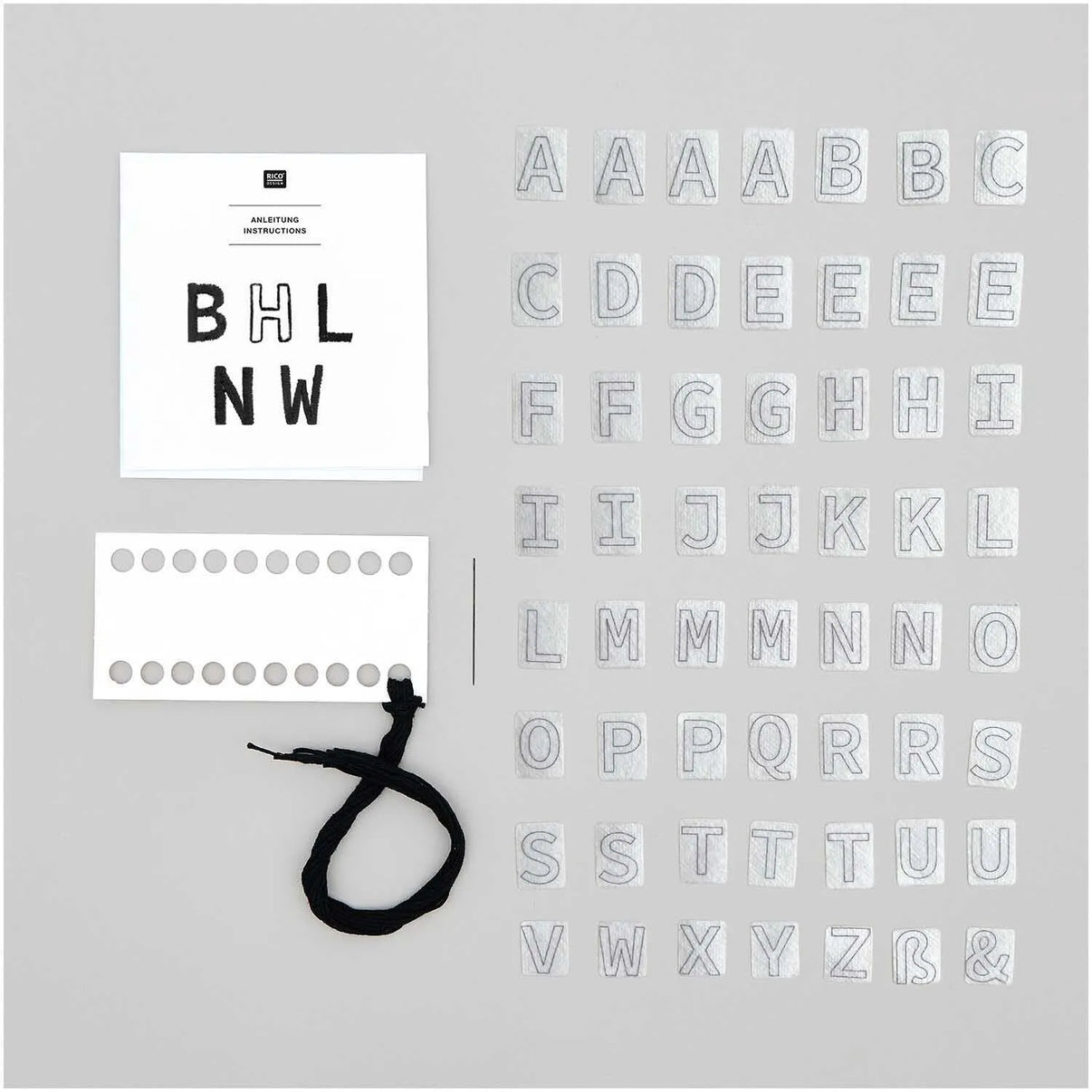 Traced embroidery kit 'Letters' by Rico Design