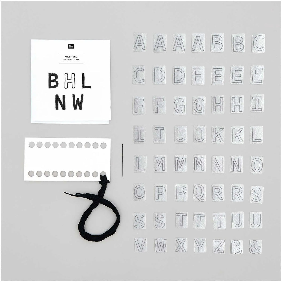 Traced embroidery kit 'Letters' by Rico Design