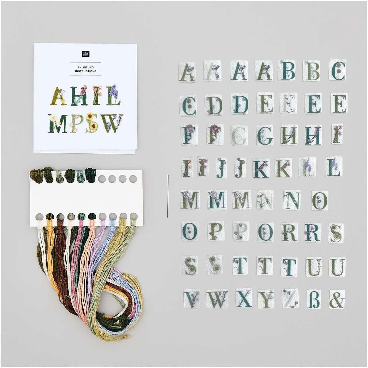 Traced embroidery kit 'Letters with Flowers' by Rico Design